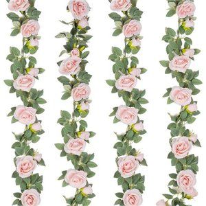 4Pcs(26 FT) Artificial Rose Vine Fake Flower Garland Fake Silk Rose Hanging Vine